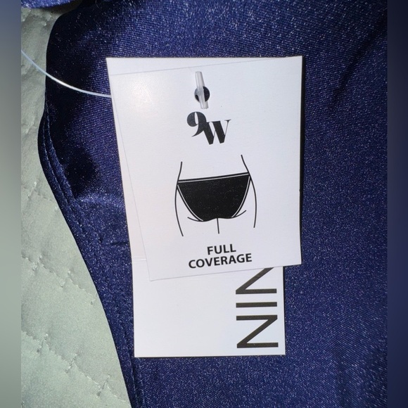 Nine West Shirred Navy Patterned One-Piece Swimsuit. Size S adjustable strap NWT - Picture 11 of 12